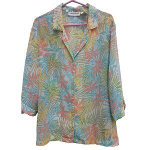 Cathy Daniels Womens Shirt Size 1X Multi Floral Sheer Cottagecore Button Up